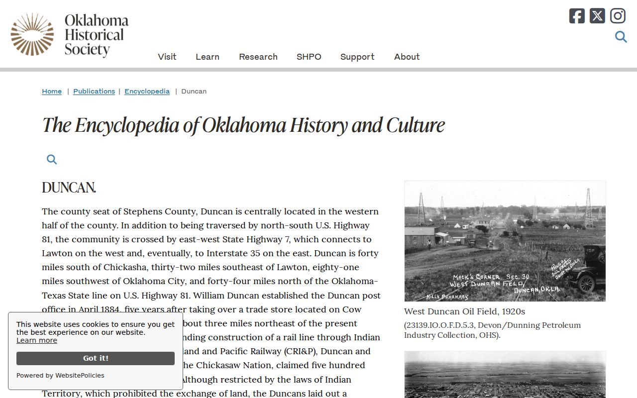 Duncan previous residents research with local history chronology