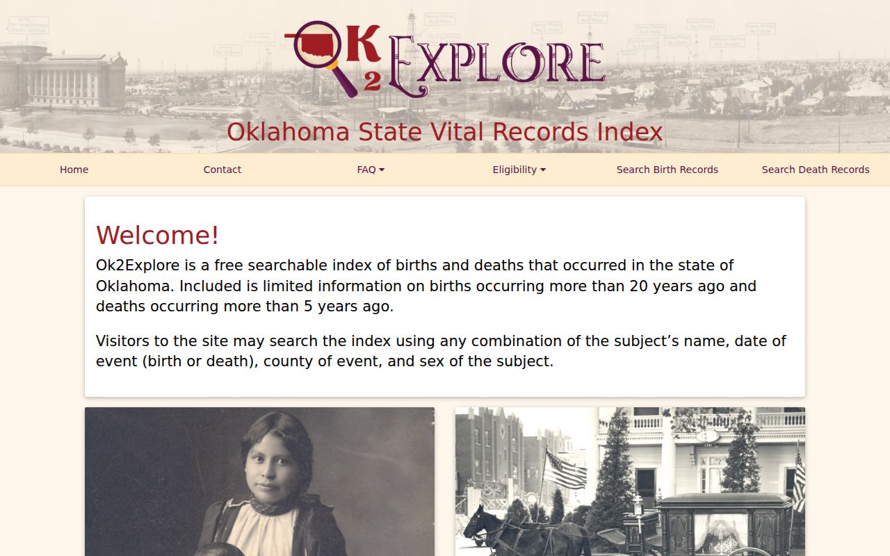 Duncan residents directory OK2Explore birth and death index controls